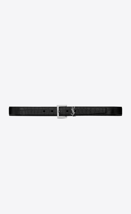 Monogram belt in matte crocodile embossed leather